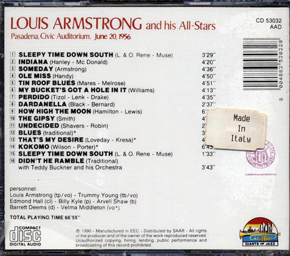 Louis Armstrong & His All Stars - Pasadena, Civic Auditorium June 20, 1956 Music CD