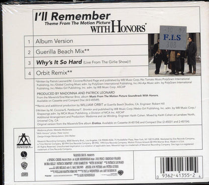Madonna I'll Remember Theme From The Motion Picture With Honors Music CD