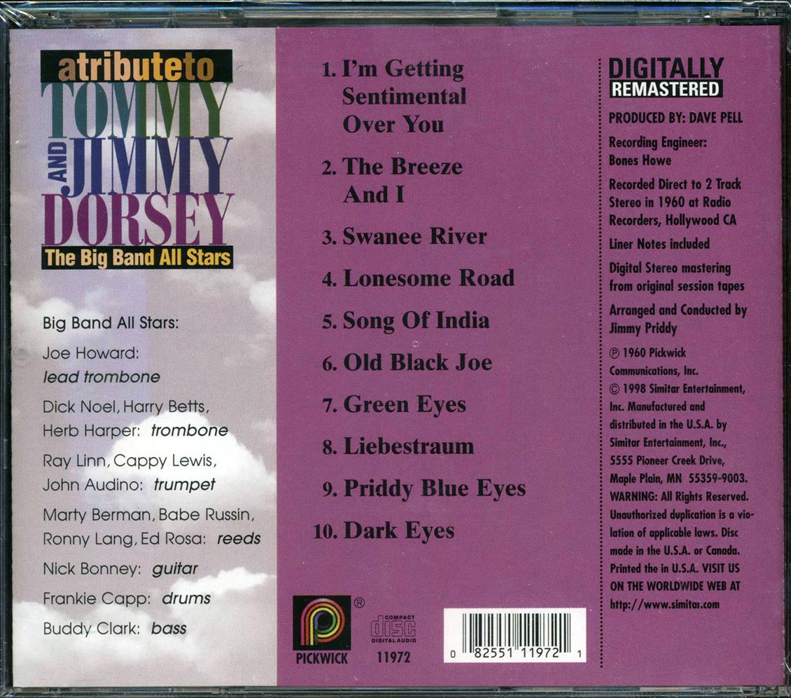 The Big Band All-Stars - A Tribute To Tommy And Jimmy Dorsey Music CD