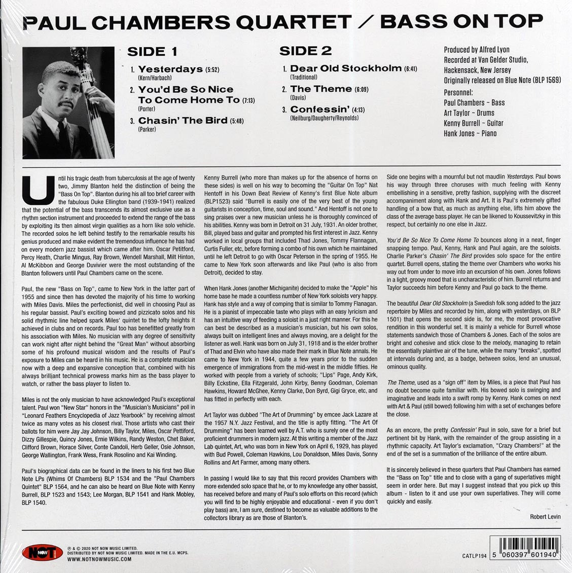 Paul Chamber Quartet - Bass On Top (180g) (remastered) Vinyl Record