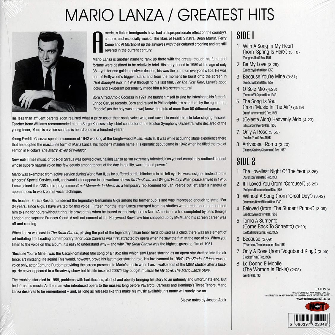Mario Lanza - Greatest Hits (180g) Vinyl Record
