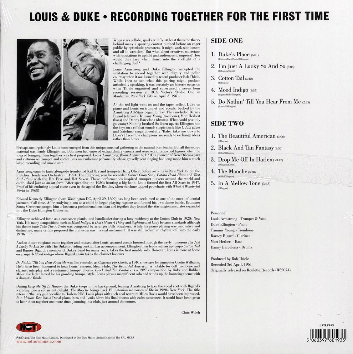 Louis Armstrong, Duke Ellington - Recording Together For The First Time (180g) Vinyl Record