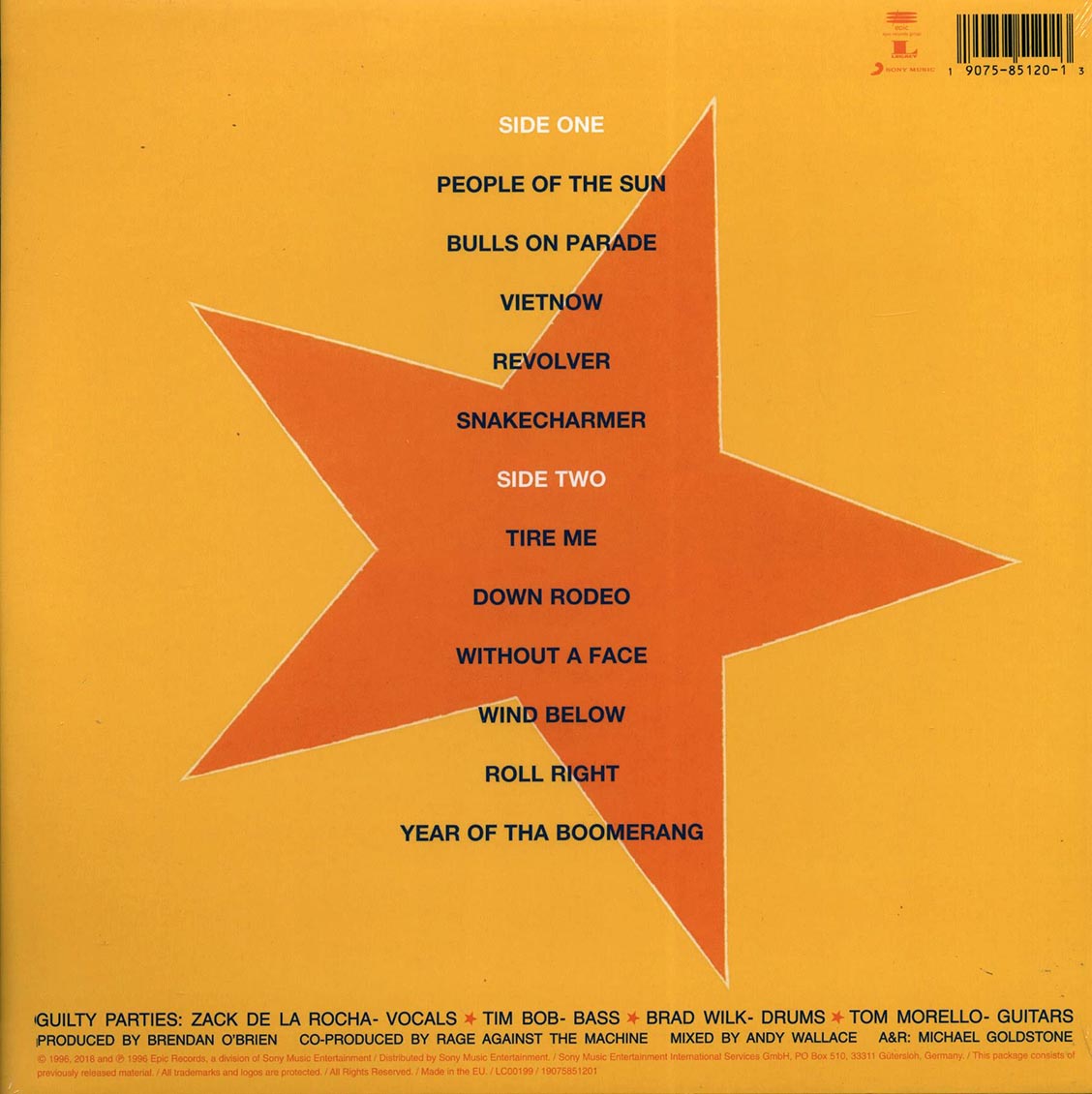 Rage Against The Machine Evil Empire incl. mp3 180g remastered Vinyl Record