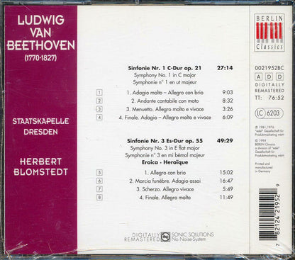 Beethoven, Herbert Blomstedt, Staatskapelle Dresden - Beethoven Sinfonien Vol 1 Nr, 1 & 3 Music CD