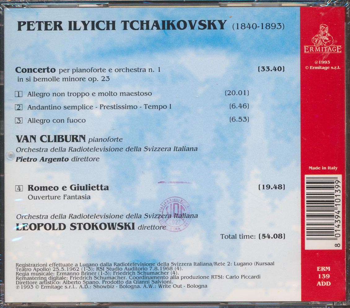 Pyotr Ilyich, Tchaikovsky, Van Cliburn, Leopold Stokowski - Concerto Per Pianoforte E Orchestra; Romeo E Giulietta Music CD