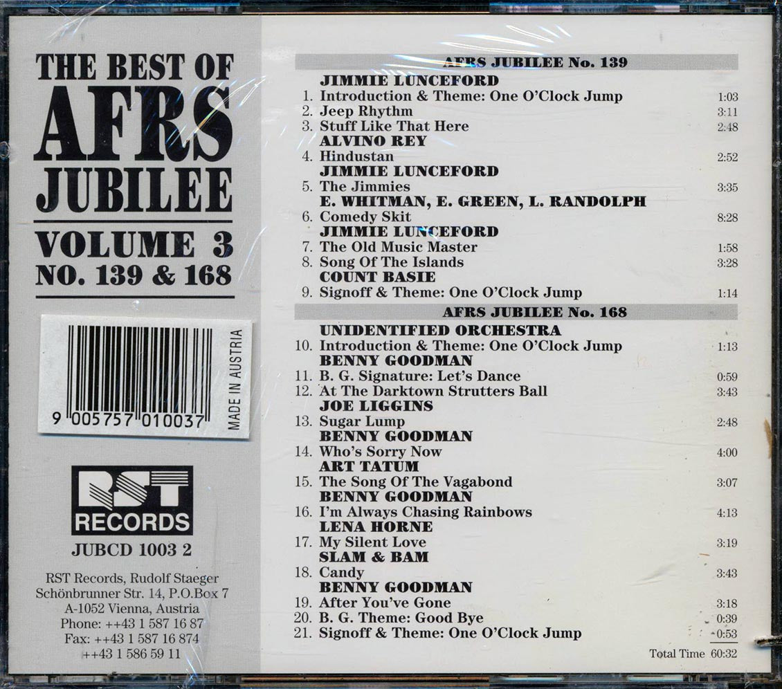 Benny Goodman, Jimmie Lunceford, Lena Horne, Etc. - The Best Of AFRS Jubilee Volume 3 No. 139 And 168 (marked/ltd stock) Music CD