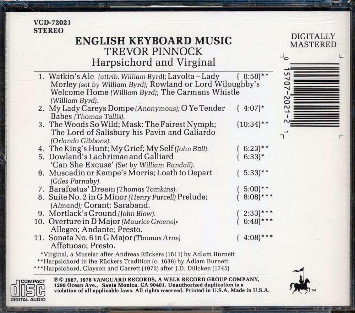 Trevor Pinnock - English Keyboard Music: Harpsichord And Virginal Music CD