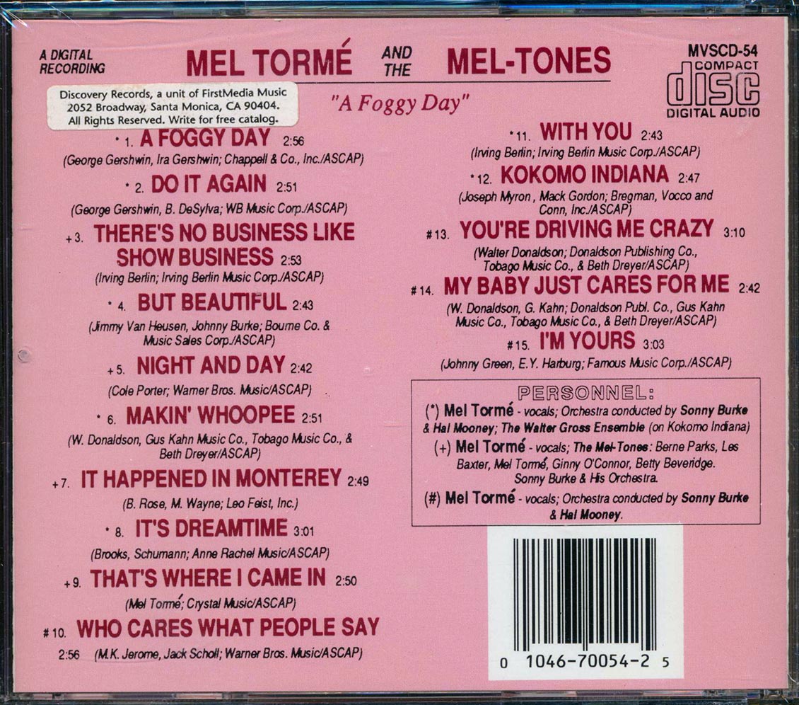 Mel Torme & The Mel-Tones - A Foggy Day Music CD