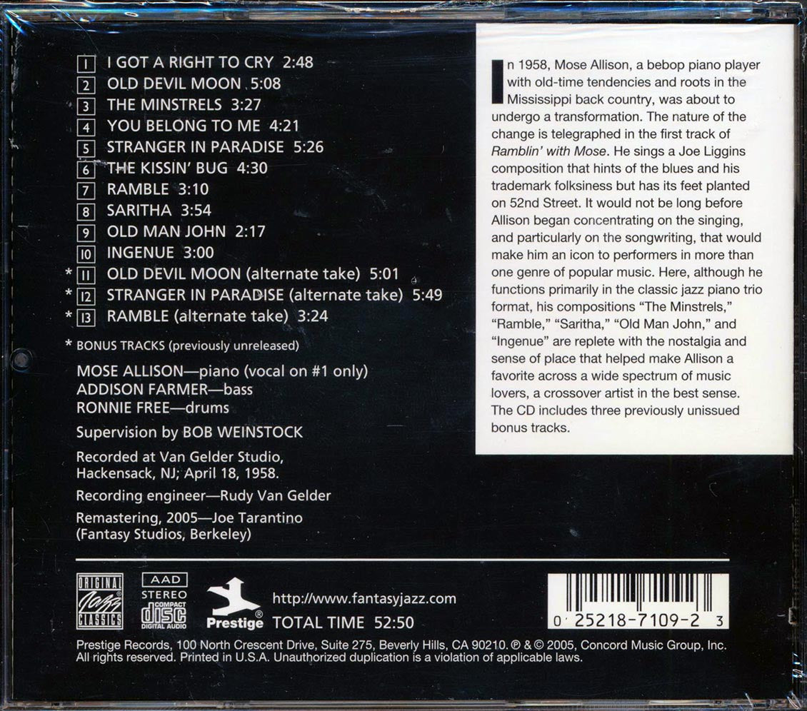 Mose Allison - Ramblin' With Mose Music CD