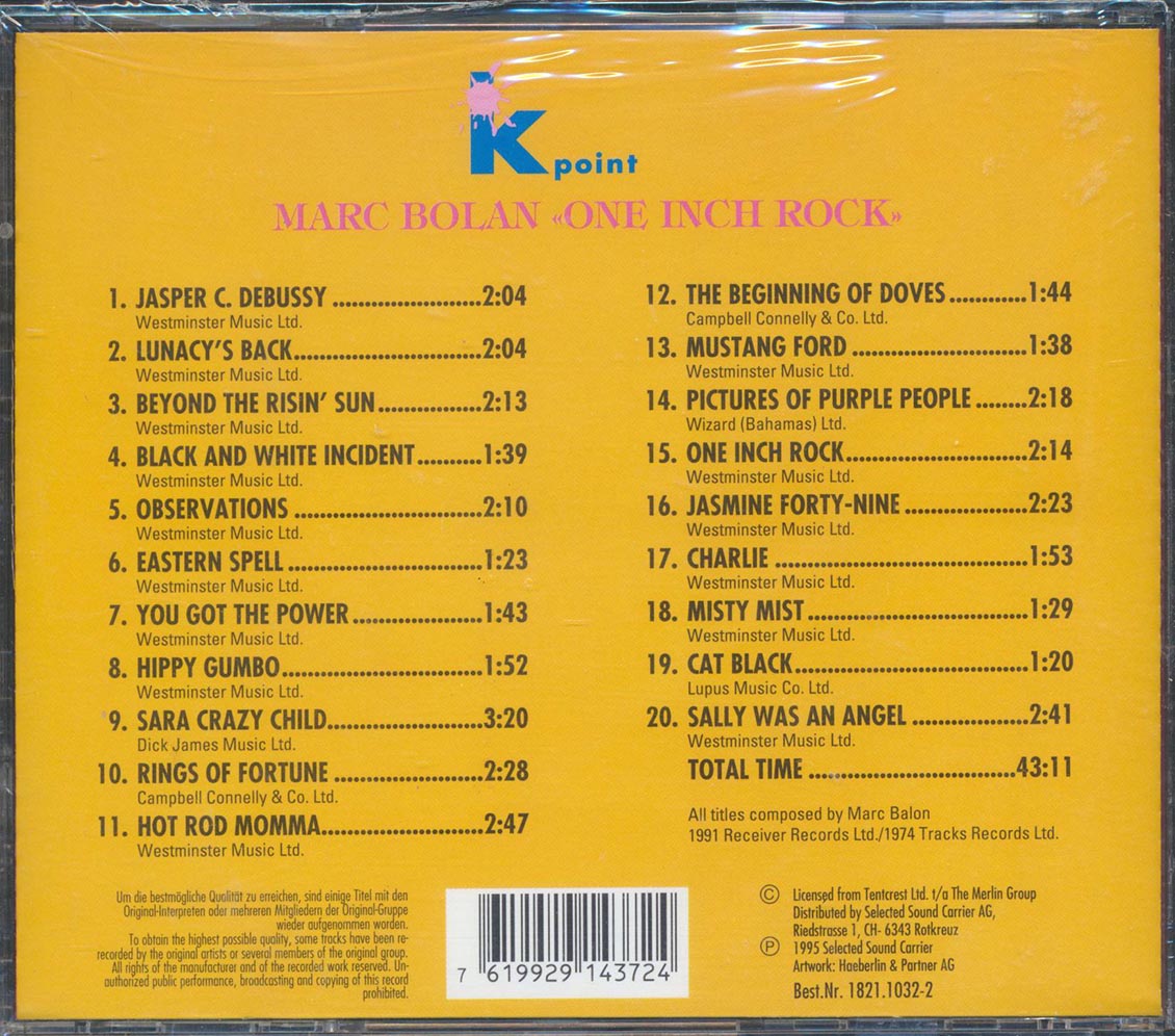Marc Bolan - One Inch Rock Music CD
