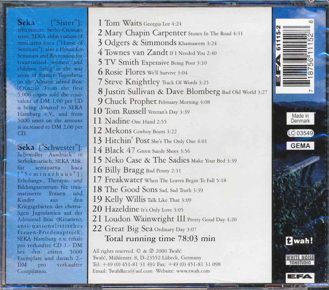 Tom Waits, Mary Chapin Carpenter, Townes Van Zandt, Etc. - Seka: Sister Volume 2 Music CD