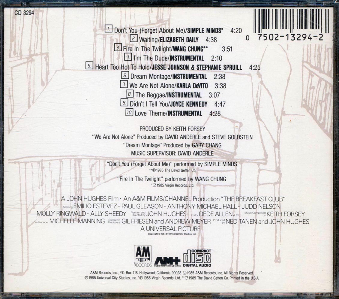 Simple Minds, Wang Chung, Elizabeth Daily, Etc. - The Breakfast Club: Original Motion Picture Soundtrack Music CD