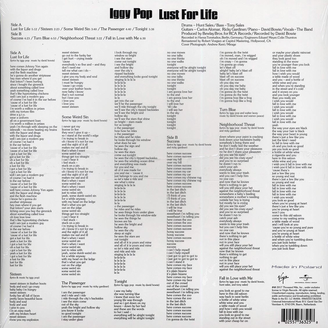 Iggy Pop Lust For Life 180g Vinyl Record