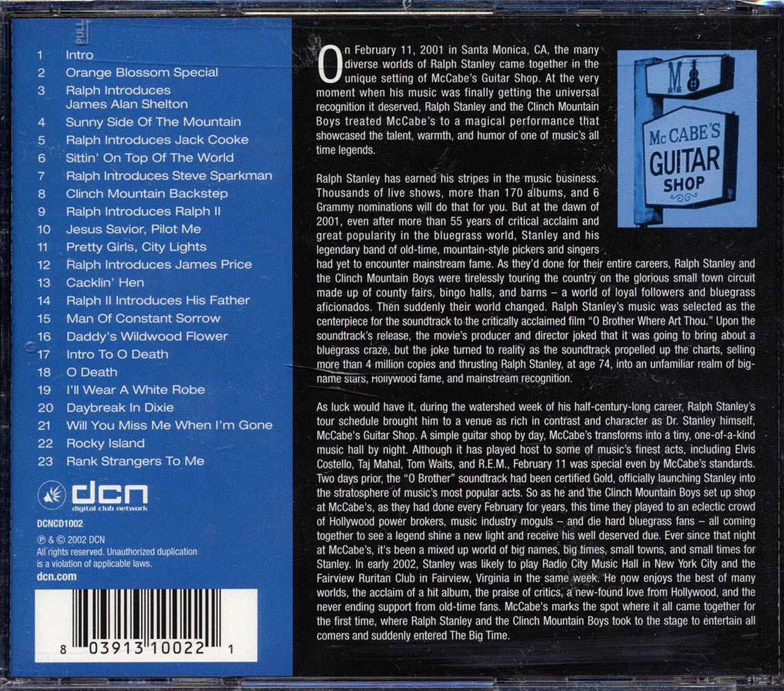 Ralph Stanley & The Clinch Mountain Boys - Live At McCabe's Guitar Shop Music CD