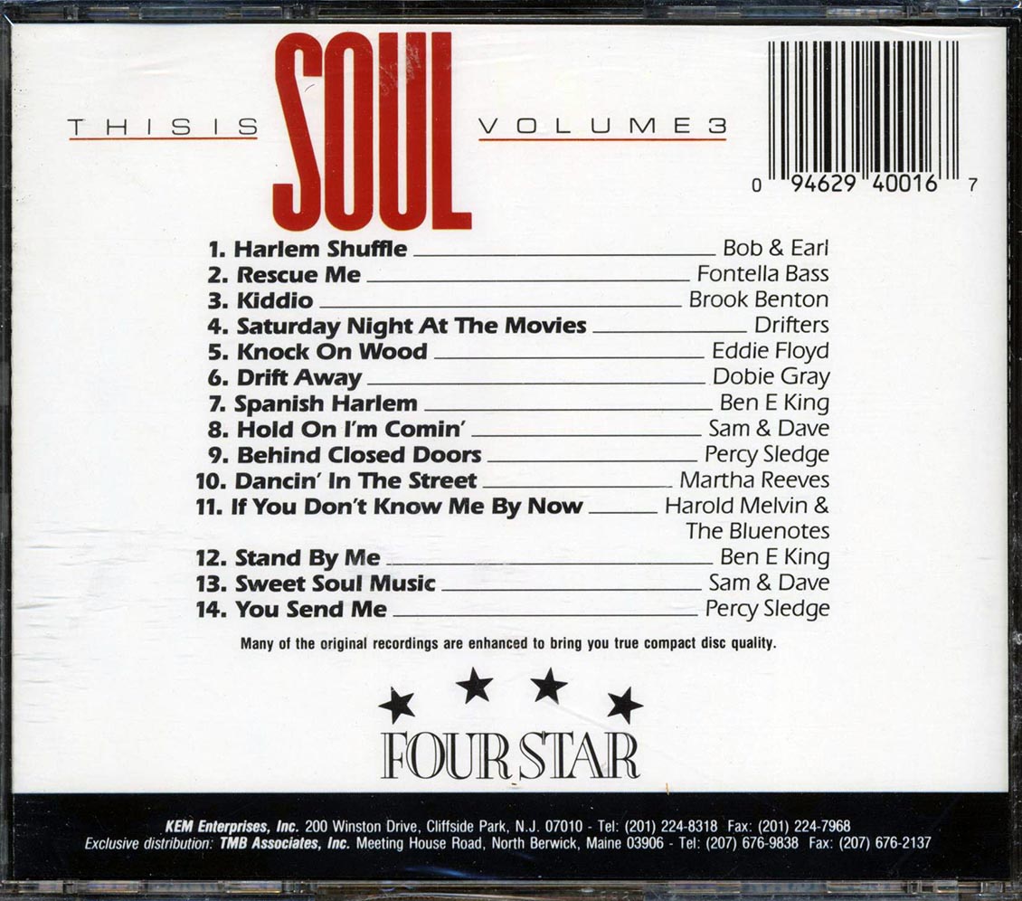 Bob & Earl, Fontella Bass, Brook Benton, The Drifters, Etc. - This Is Soul Volume 3 Music CD