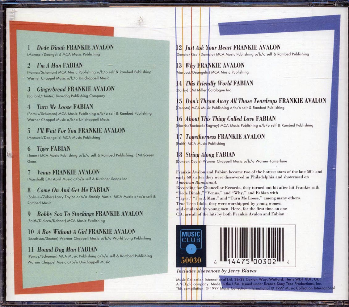 Frankie Avalon, Fabian - The Teen Idols: The Very Best Of Frankie Avalon & Fabian Music CD