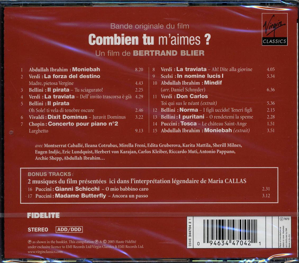 Moniebah, La Forza Del Destino, La Traviata, Etc. - Bande Originale Du Film: Combien Tu M'Aimes Music CD