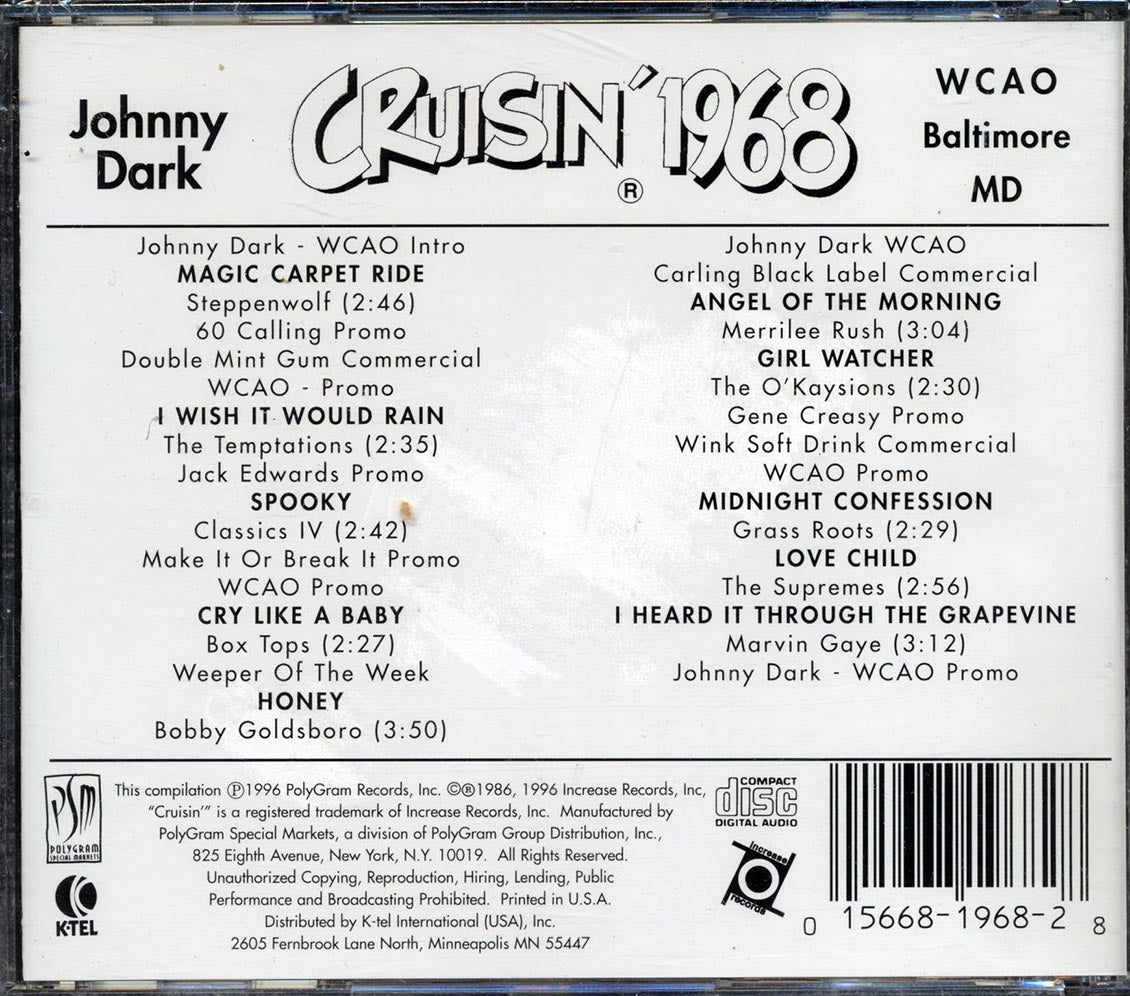 Johnny Dark, Steppenwolf, The Temptations, Etc. - Cruisin' 1968 Music CD