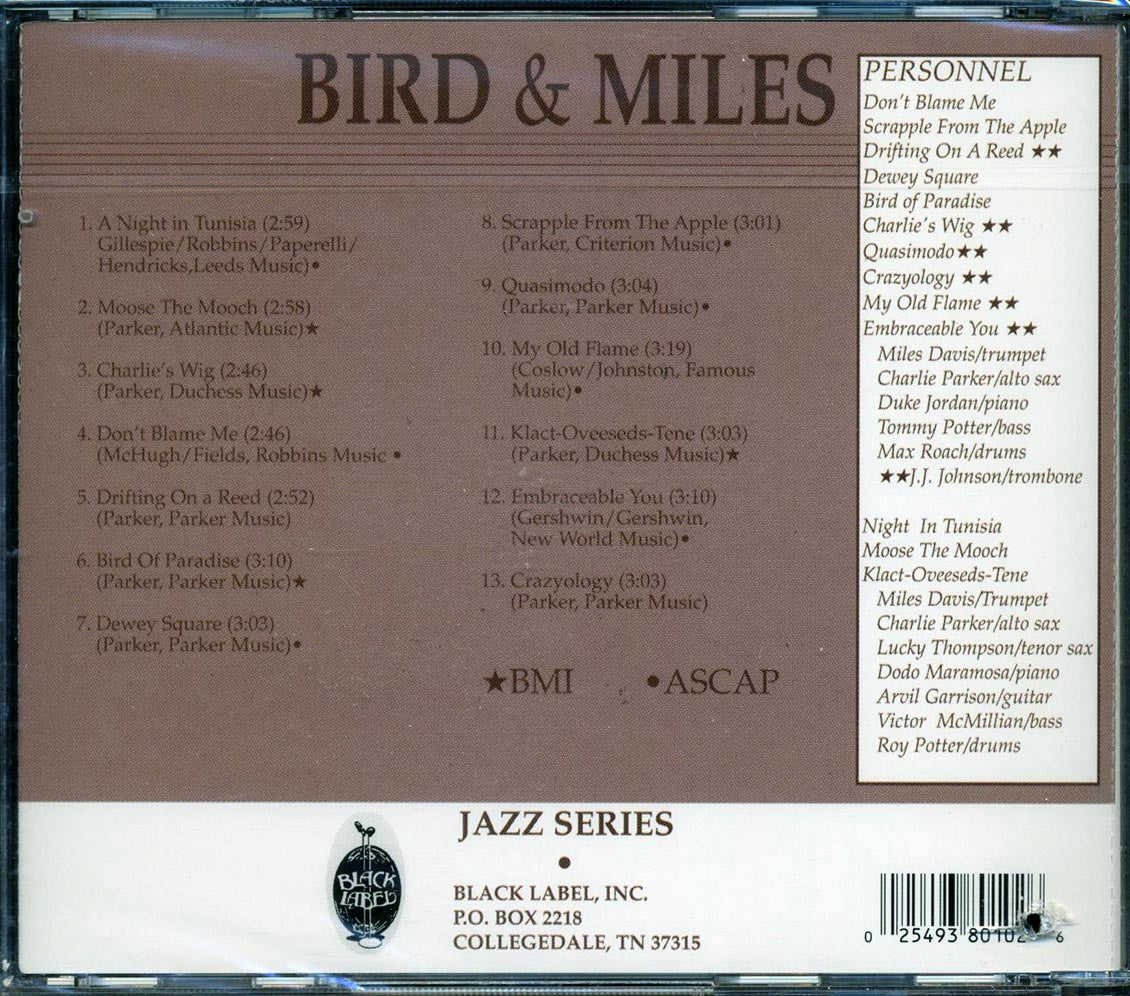 Charlie Parker Miles Davis Bird & Miles Historical Sessions Music CD