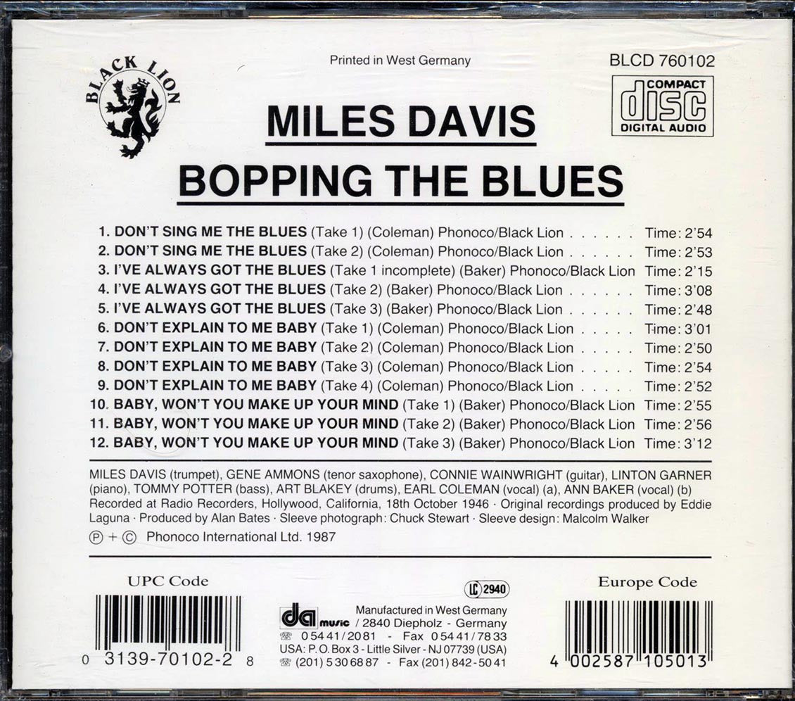 Miles Davis Bopping The Blues Music CD