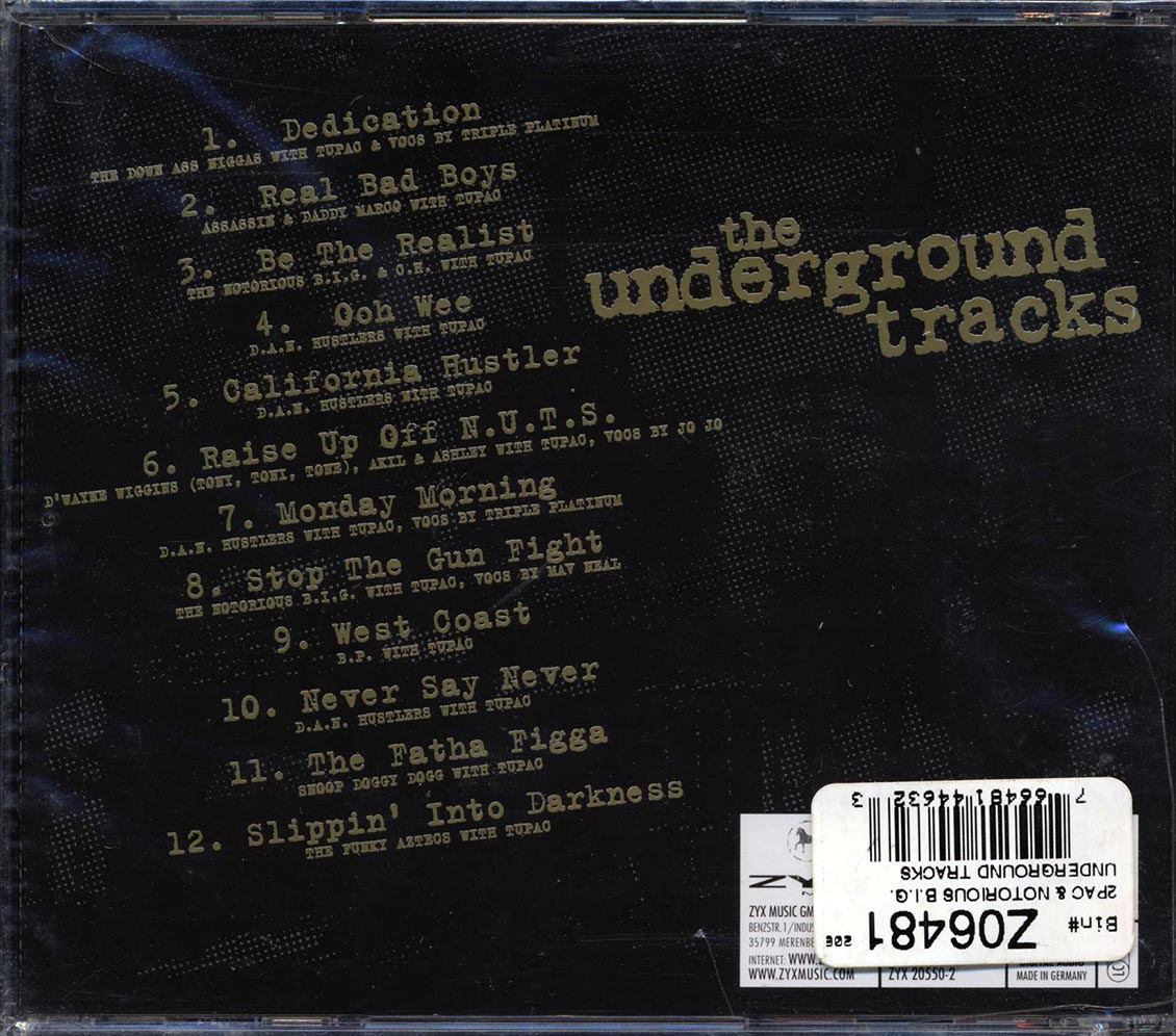 Tupac, Snoop Doggy Dogg, Assassin, Daddy Marco, Notorious BIG, Etc. - The Underground Tracks Music CD