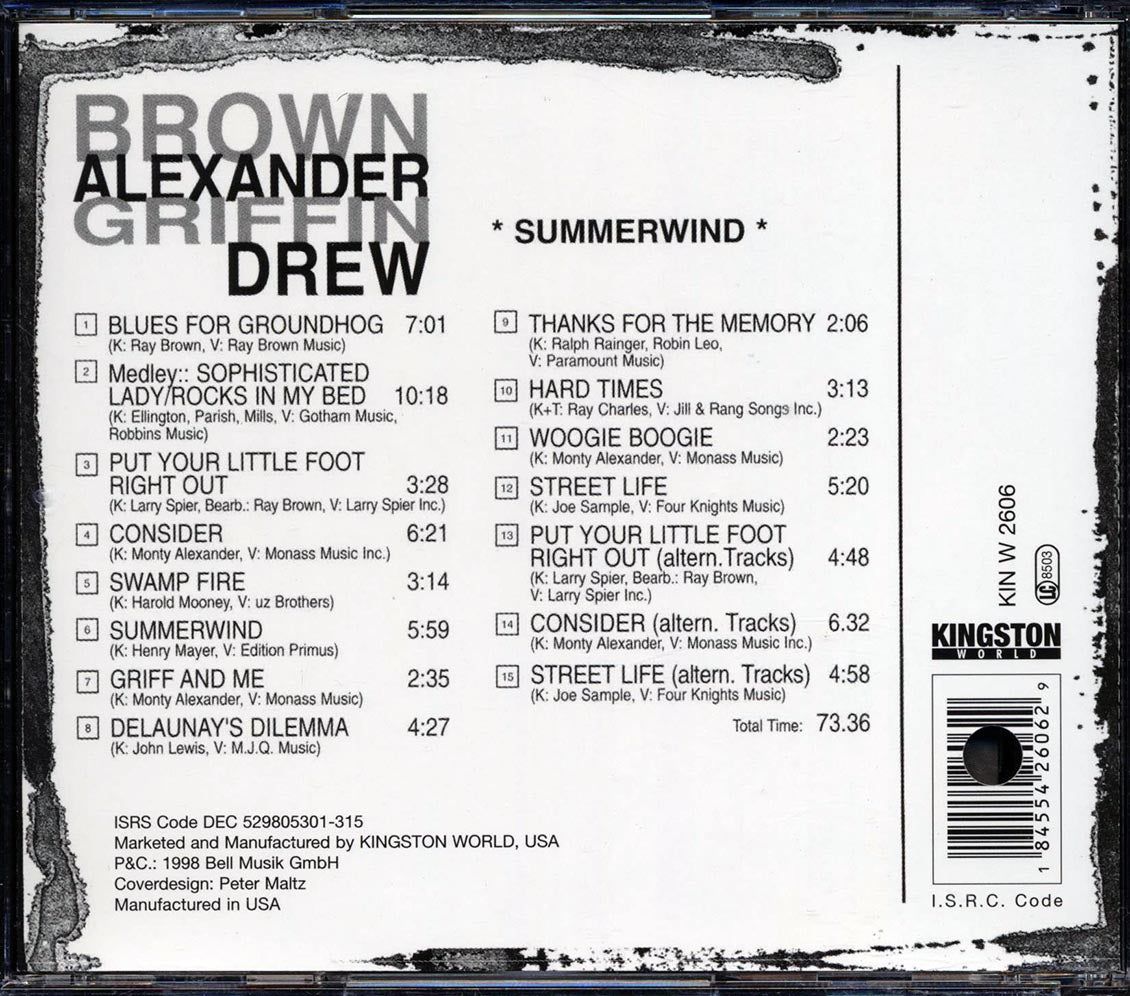 Monty Alexander, Ray Brown, Johnny Griffin, Martin Drew - Summerwind (marked/ltd stock) Music CD
