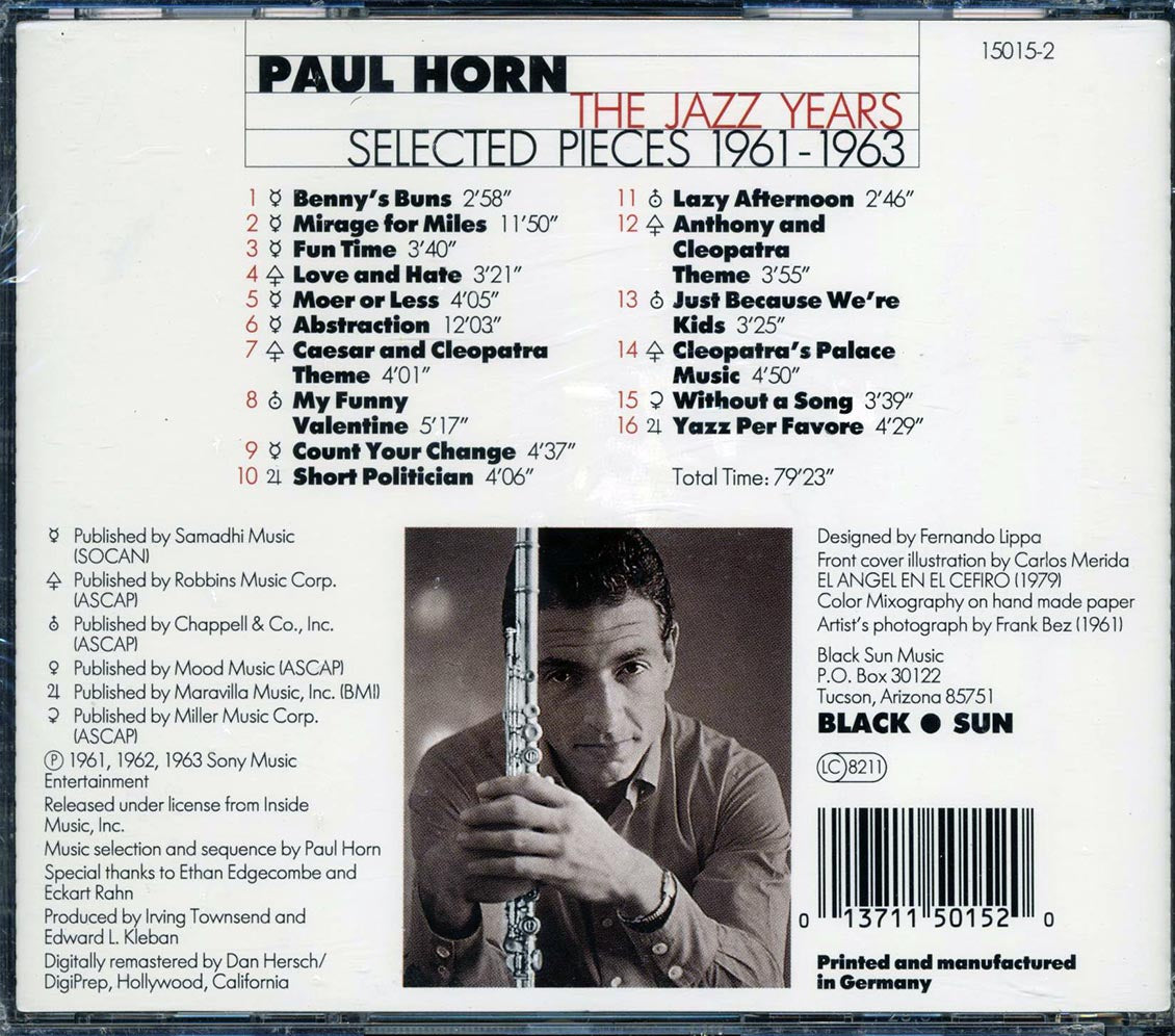 Paul Horn - The Jazz Years: Selected Pieces 1961-1963 Music CD