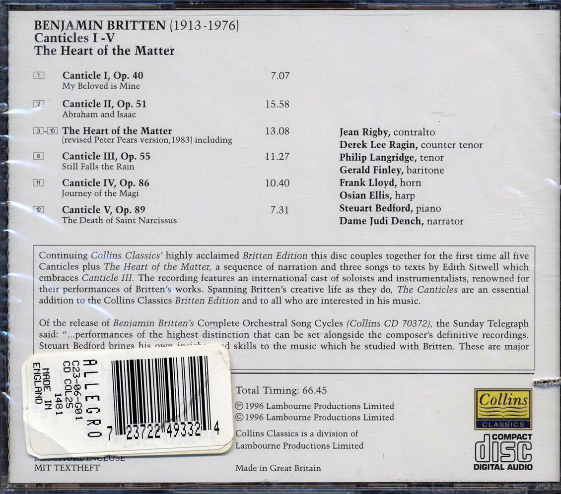 Benjamin Britten - Canticles: The Heart Of The Matter (marked/ltd stock) Music CD