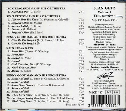 Stan Getz - Volume 1: Teenage Stan 1943-1946 Complete Edition Music CD