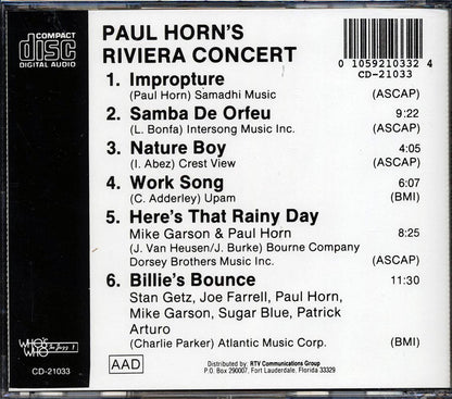 Paul Horn Paul Horn's Riviera Concert Music CD