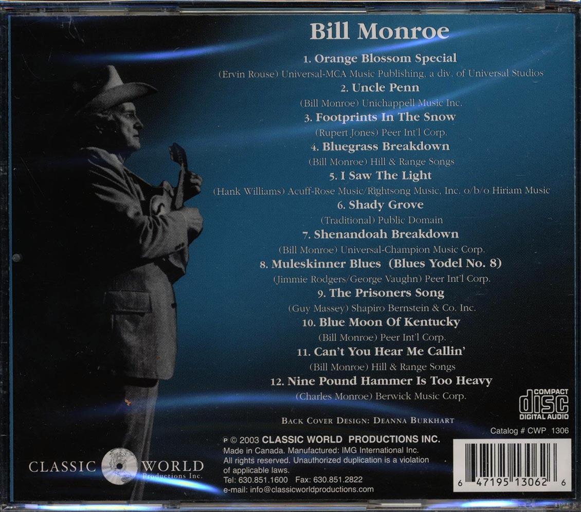 Bill Monroe - Greatest Hits Music CD