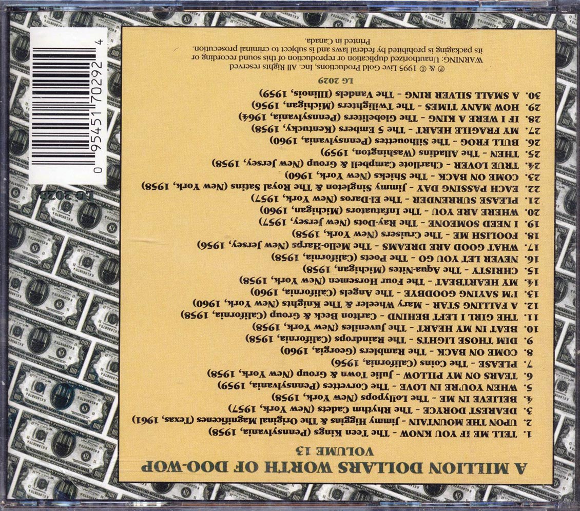 Teen-Kings, The Rhythm Cadets, The Lollypops, Etc. - A Million Dollars Worth Of Doo-Wop Volume 13 (30 tracks) Music CD