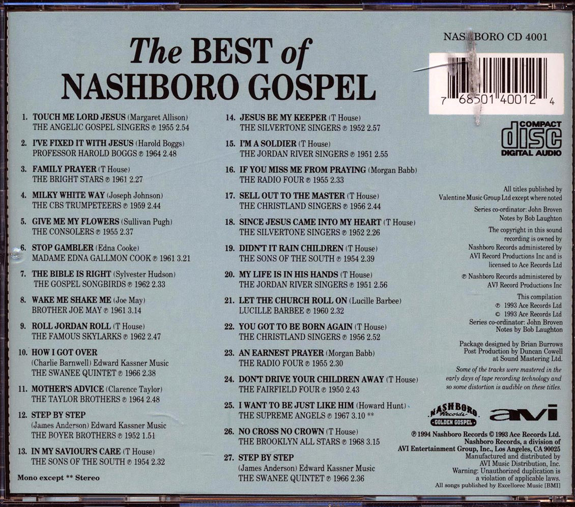 Various - The Best Of Nashboro Gospel (27 tracks) Music CD