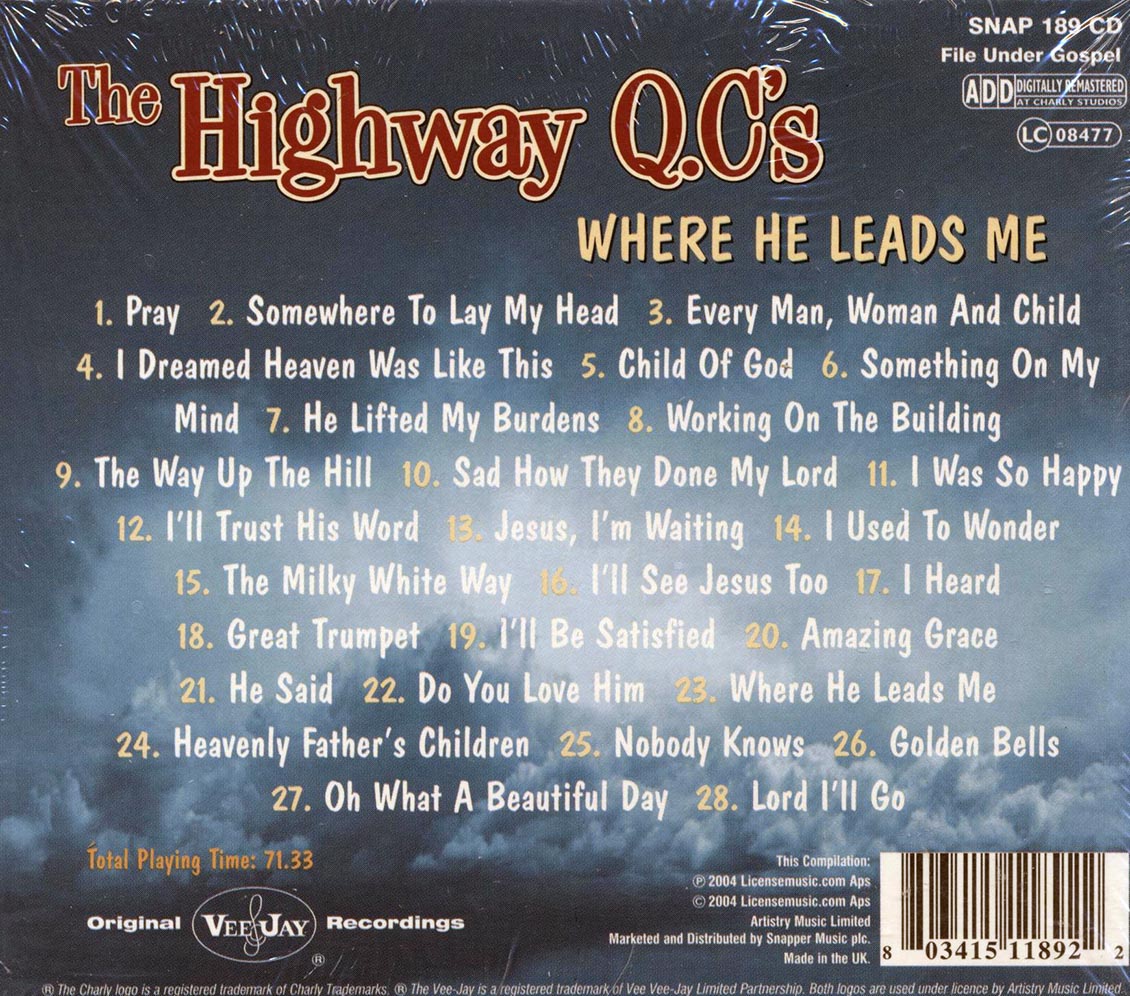 The Highway QC's - Where He Leads Me (28 tracks) Music CD
