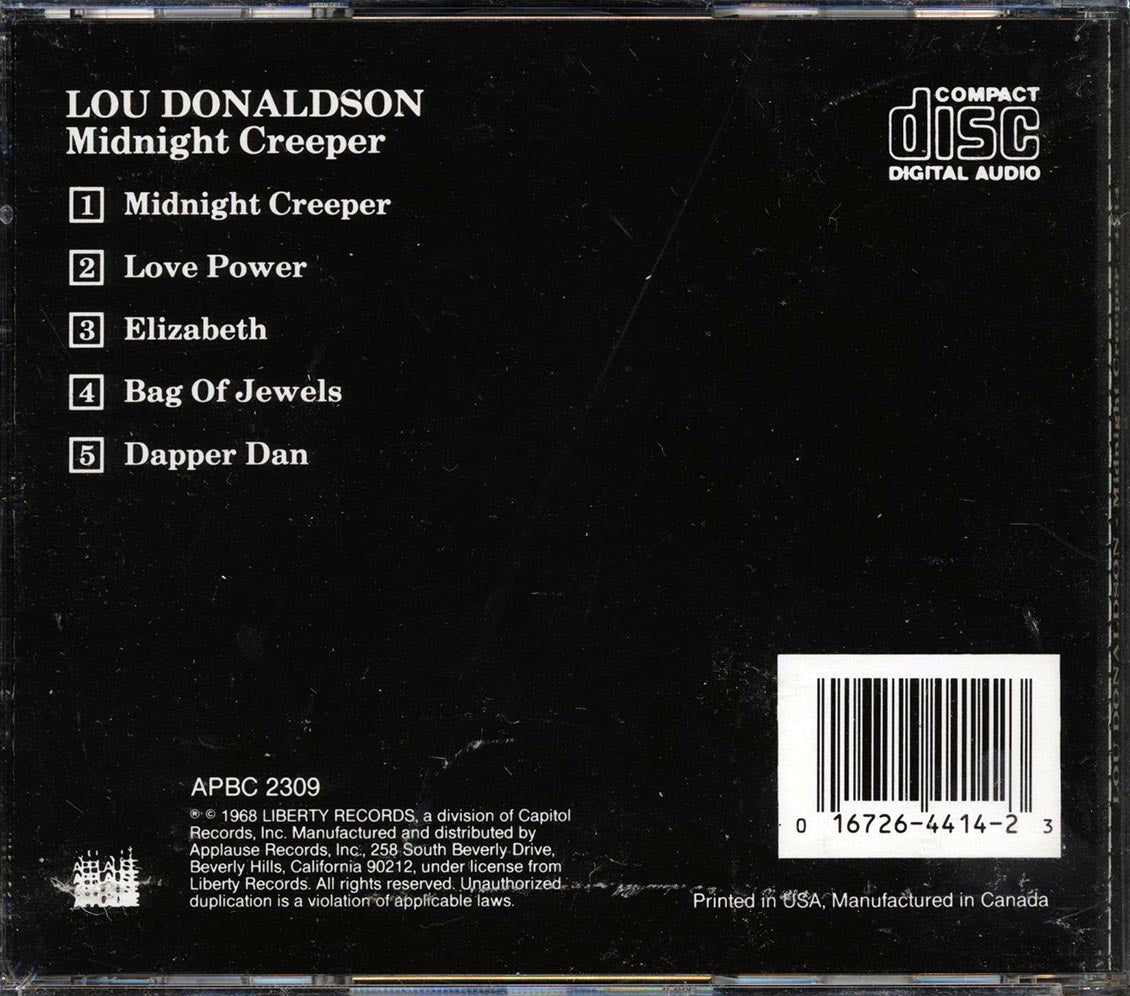 Lou Donaldson - Midnight Creeper Music CD