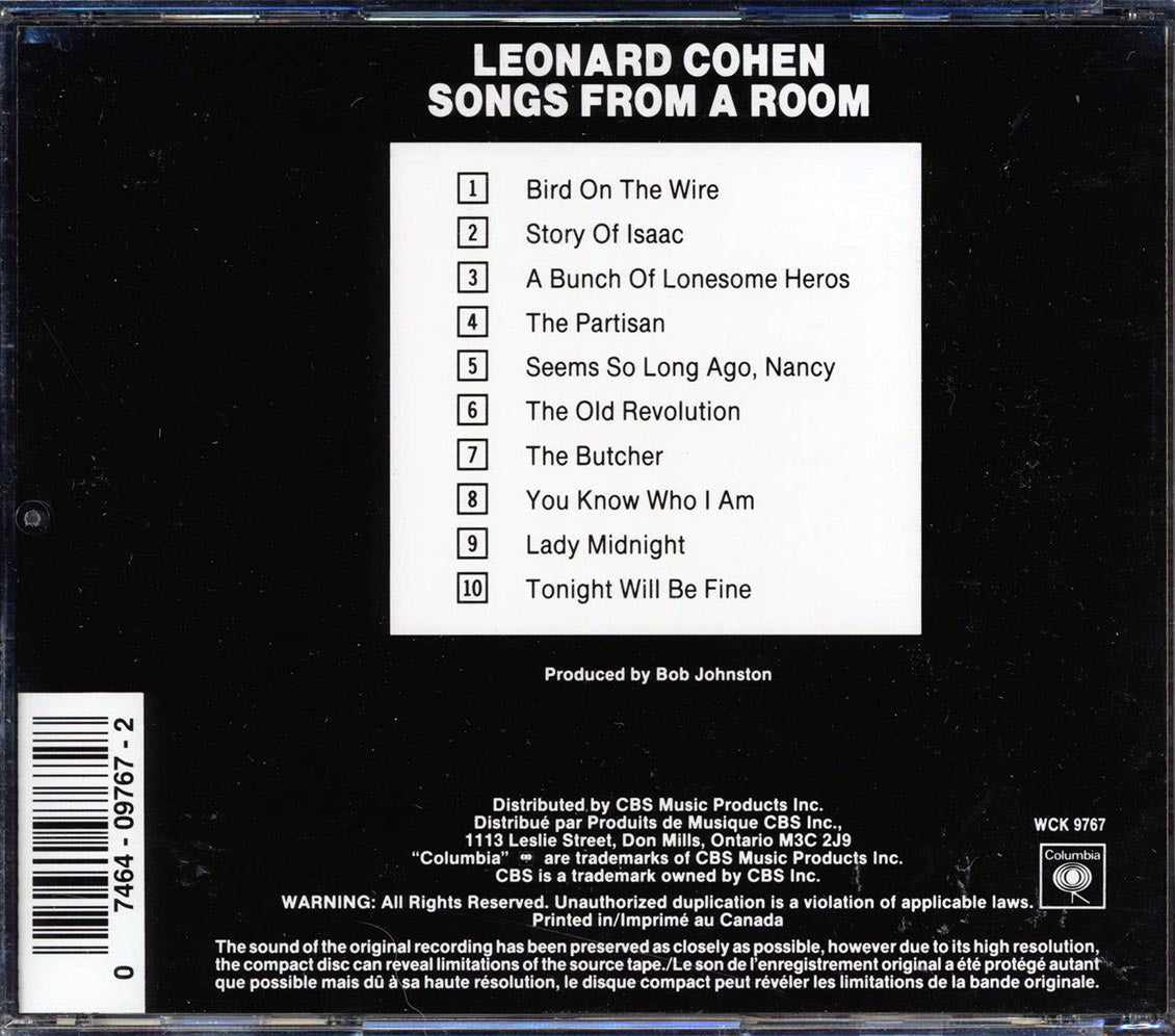 Leonard Cohen - Songs From A Room Music CD