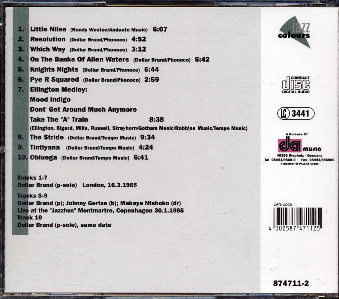 Dollar Brand - Pre Abdullah Ibrahim Music CD
