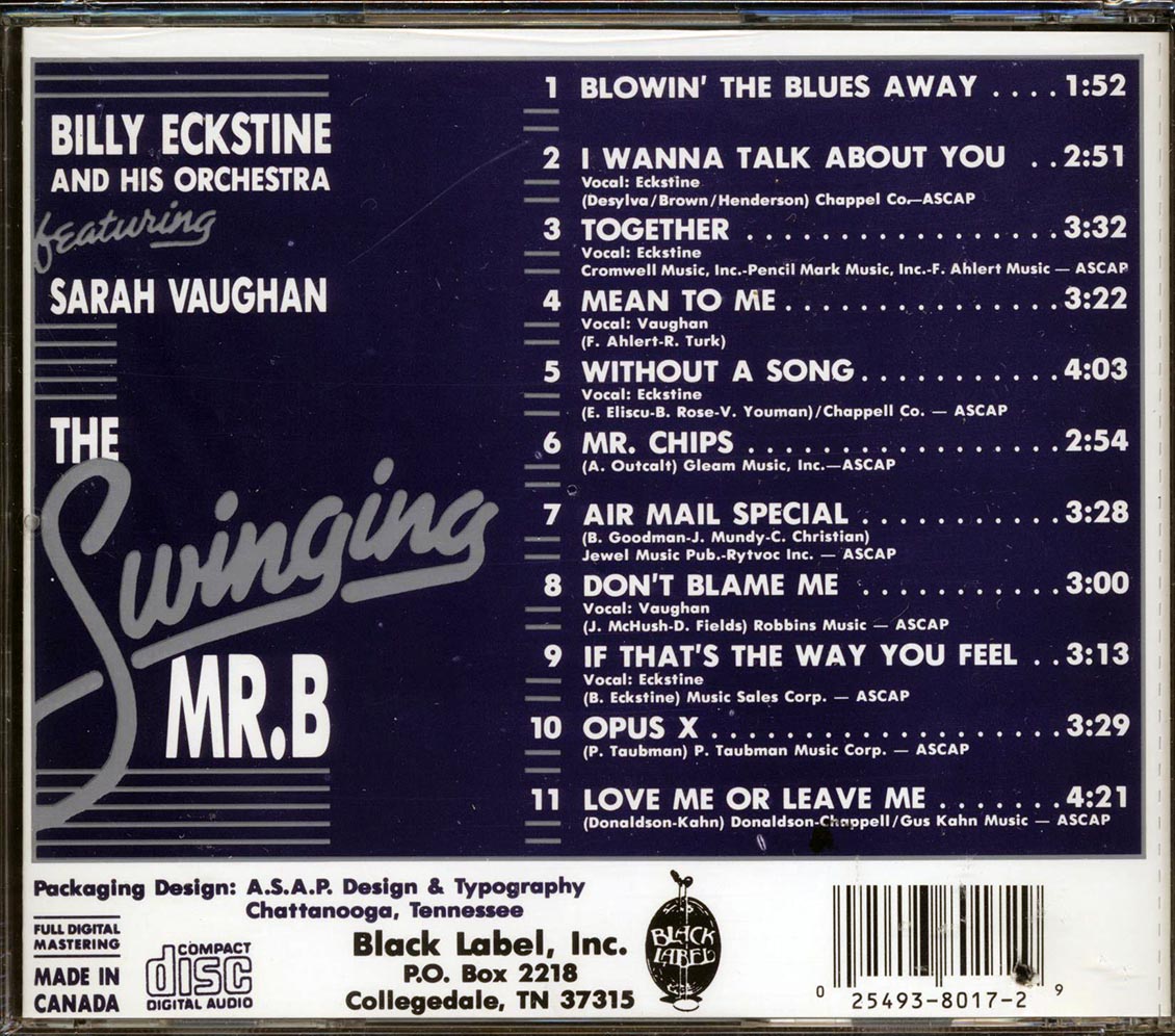 Billy Eckstine & His Orchestra - The Swinging Mr. B Music CD