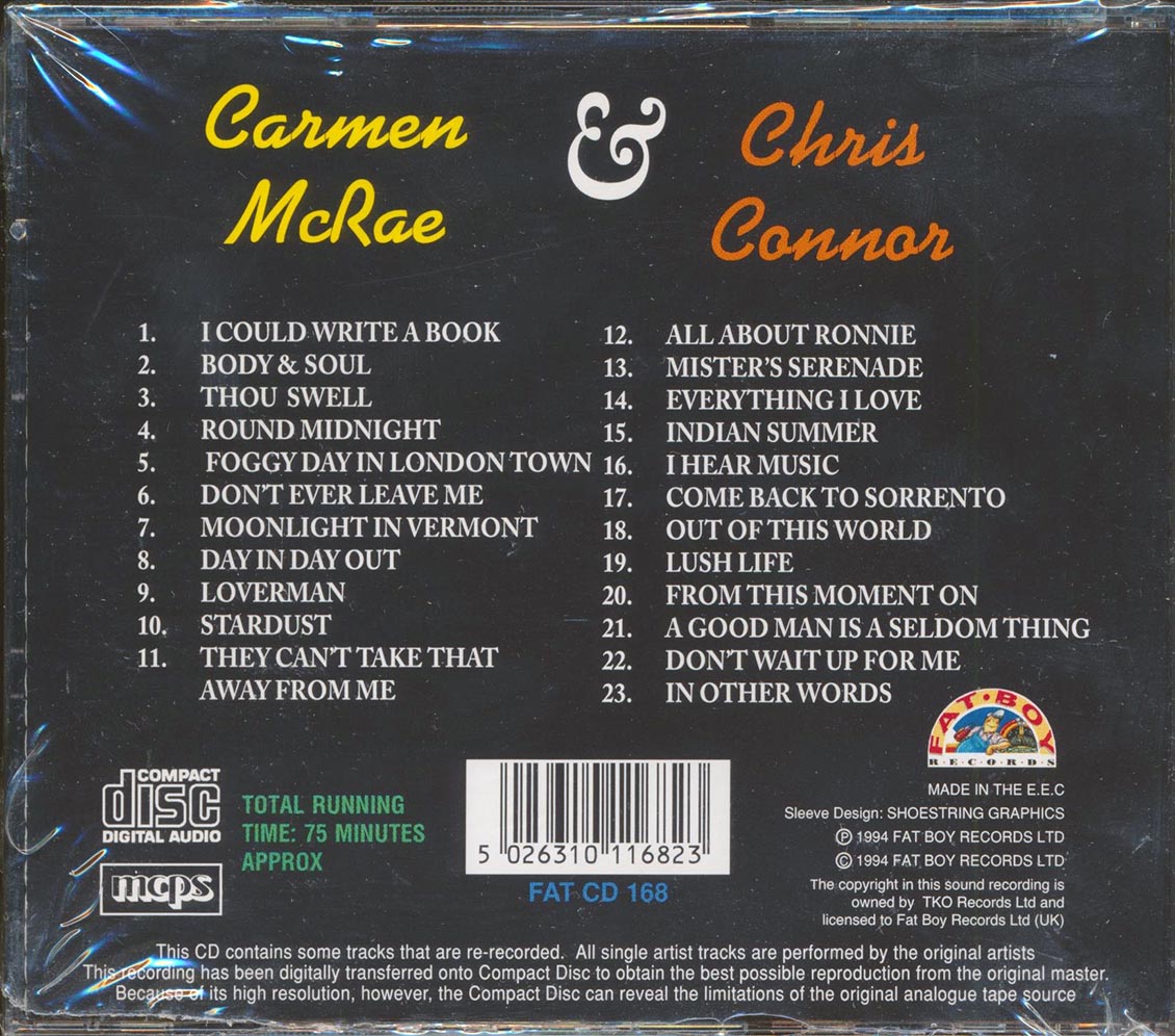 Carmen McRae, Chris Connor - Live At The Flamingo Club + The Magic Of Chris Connor (2 albums on 1 CD) (23 tracks) Music CD