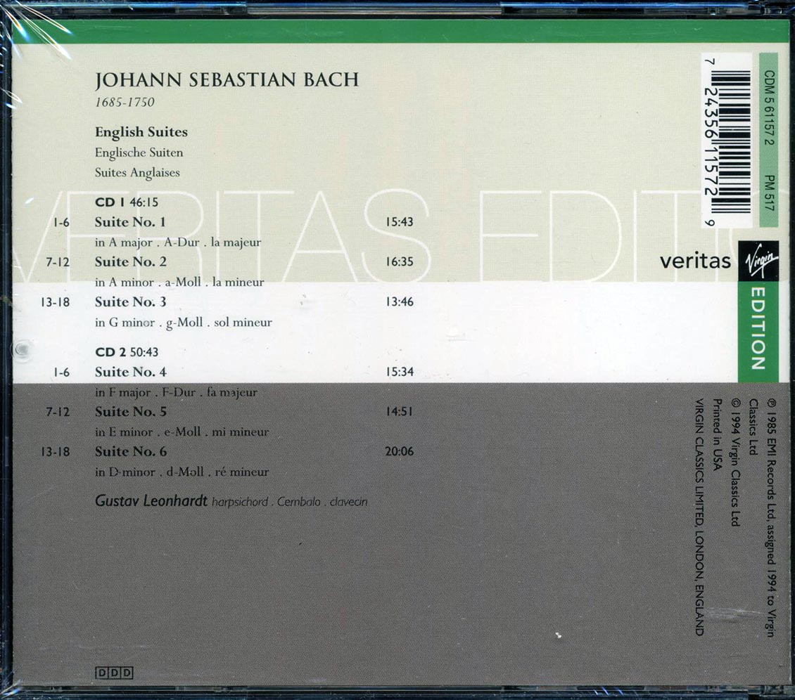 Bach, Gustav Leonhardt - 6 English Suites (2xCD) Music CD