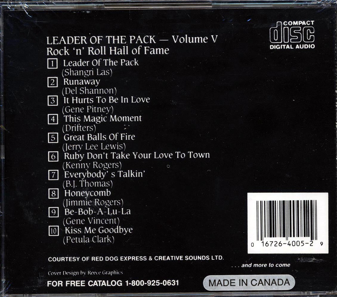 The Shangri-Las, Del Shannon, Gene Pitney, Jerry Lee Lewis, Etc. - Rock N Roll Hall Of Fame Volume 5 Music CD