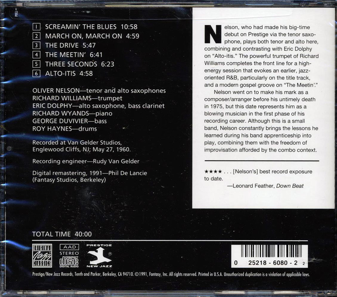 Oliver Nelson Sextet, Eric Dolphy, Richard Williams - Screamin' The Blues Music CD