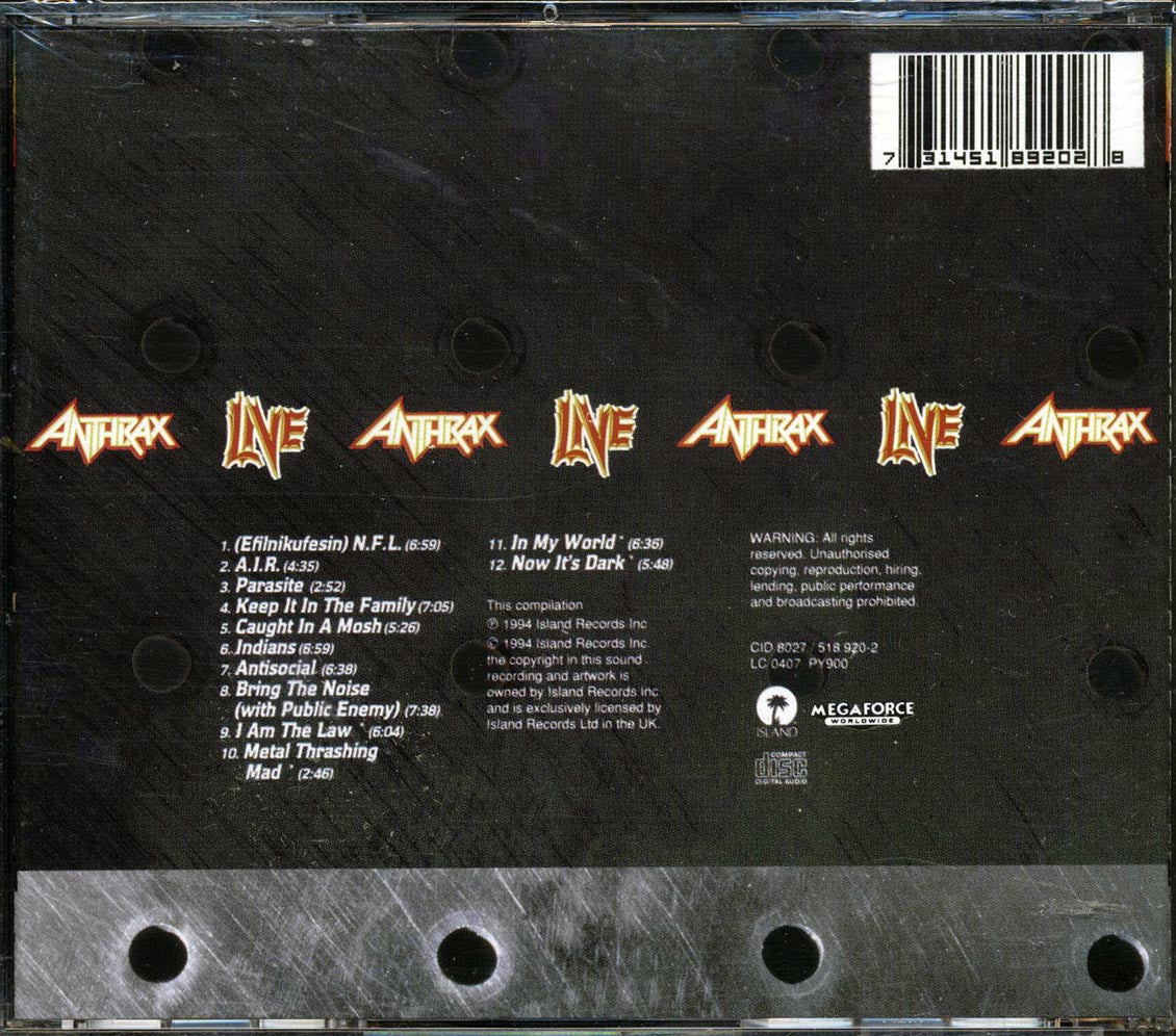 Anthrax - Live: The Island Years Music CD