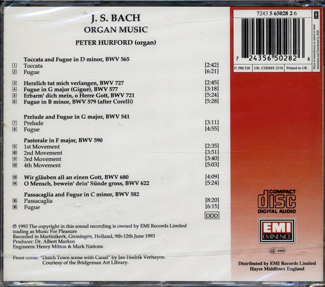 Peter Hurford - Playing Organs Of Bach's Time Volume 1 Music CD