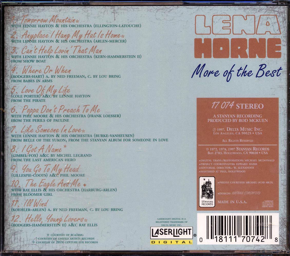 Lena Horne - More Of The Best Music CD