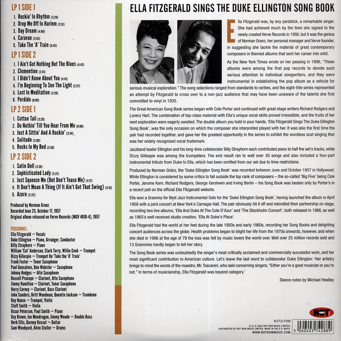 Ella Fitzgerald - Ella Fitzgerald Sings The Duke Ellington Songbook (2xLP) (180g) Vinyl Record