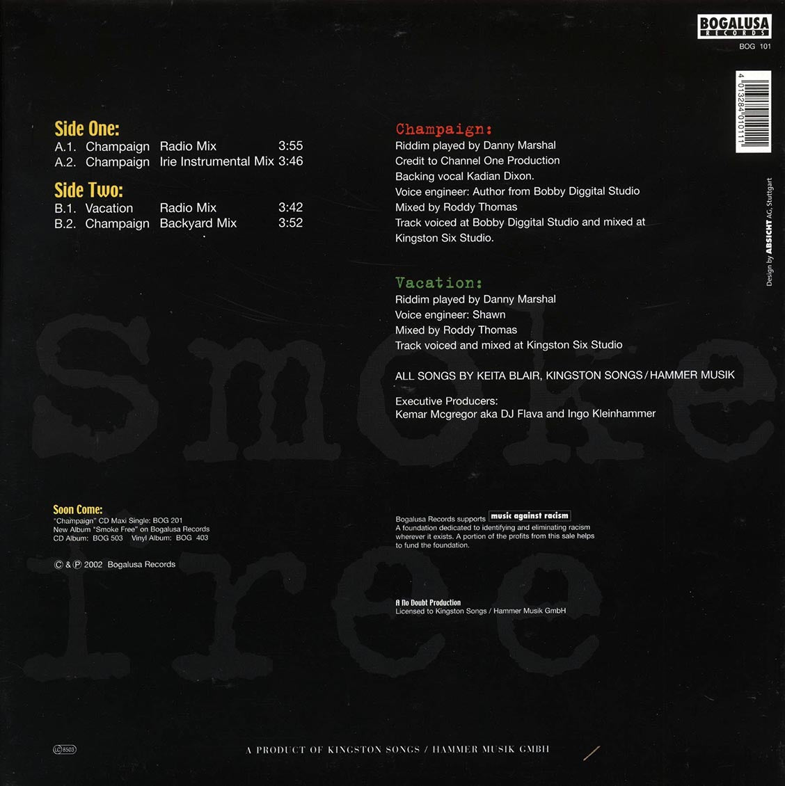 Anthony B - Champaign; Champaign Irie Instrumental Mix  /  Anthony B - Vacation; Champaign Backyard Mix (INCLUDES POSTER) (orig. press) 12" Vinyl Record