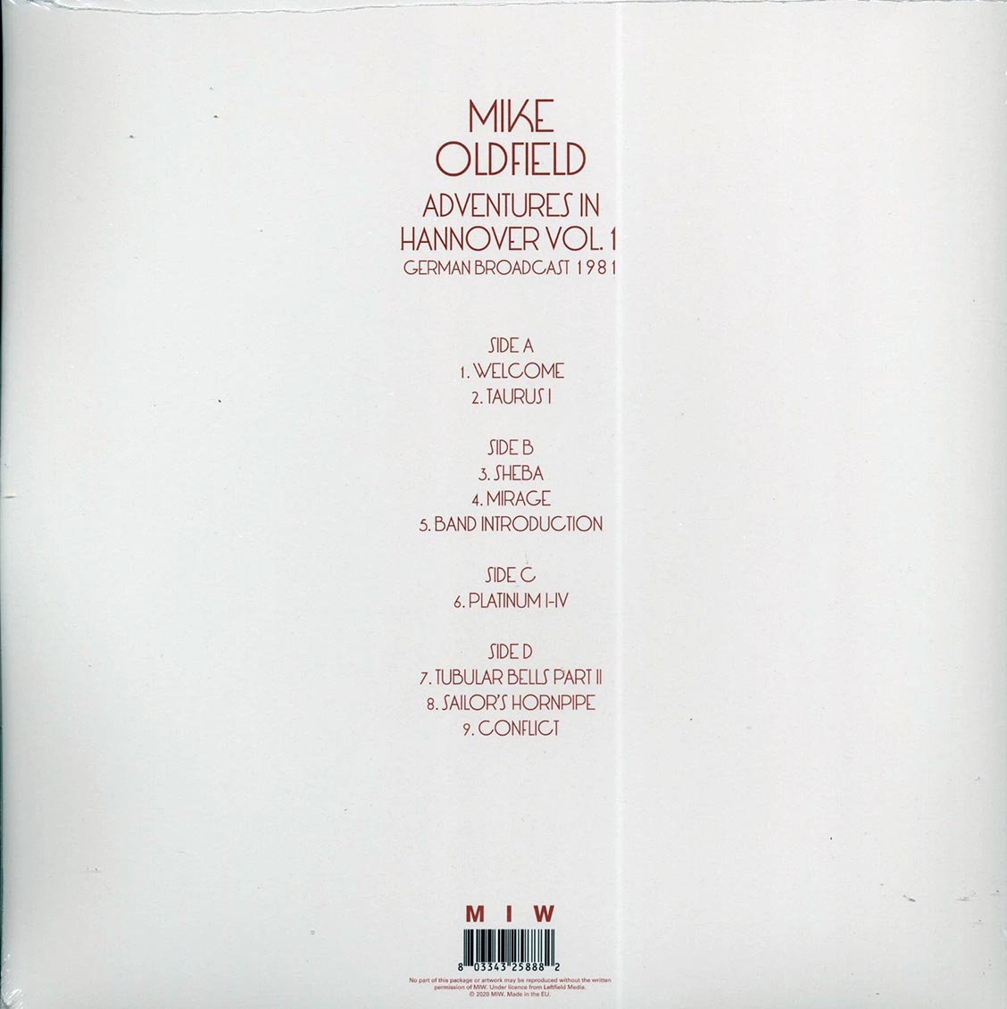 Mike Oldfield - Adventures In Hannover Volume 1: German Broadcast 1981 (2xLP) Vinyl Record