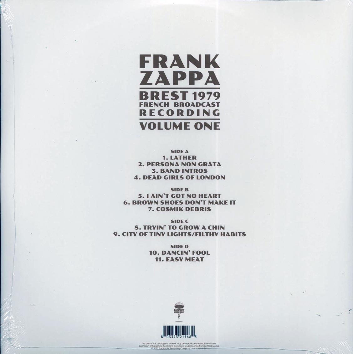 Frank Zappa - Brest 1979 Volume 1: French Broadcast Recording (2xLP) Vinyl Record