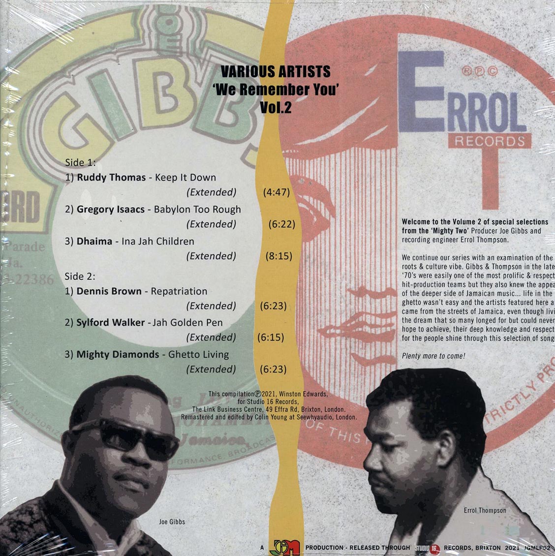 Sylford Walker, Dennis Brown, Dhaima, Gregory Isaacs, Etc. - We Remember You Volume 2: The Mighty Two Joe Gibbs & Errol Thompson Vinyl Record